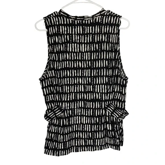 Nine West Womens XL Black White Abstract Dash Print Sleeveless Button Front Top - Picture 2 of 9